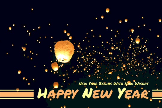 Editable greetingcards template:New Year Sky Lantern Greeting Card