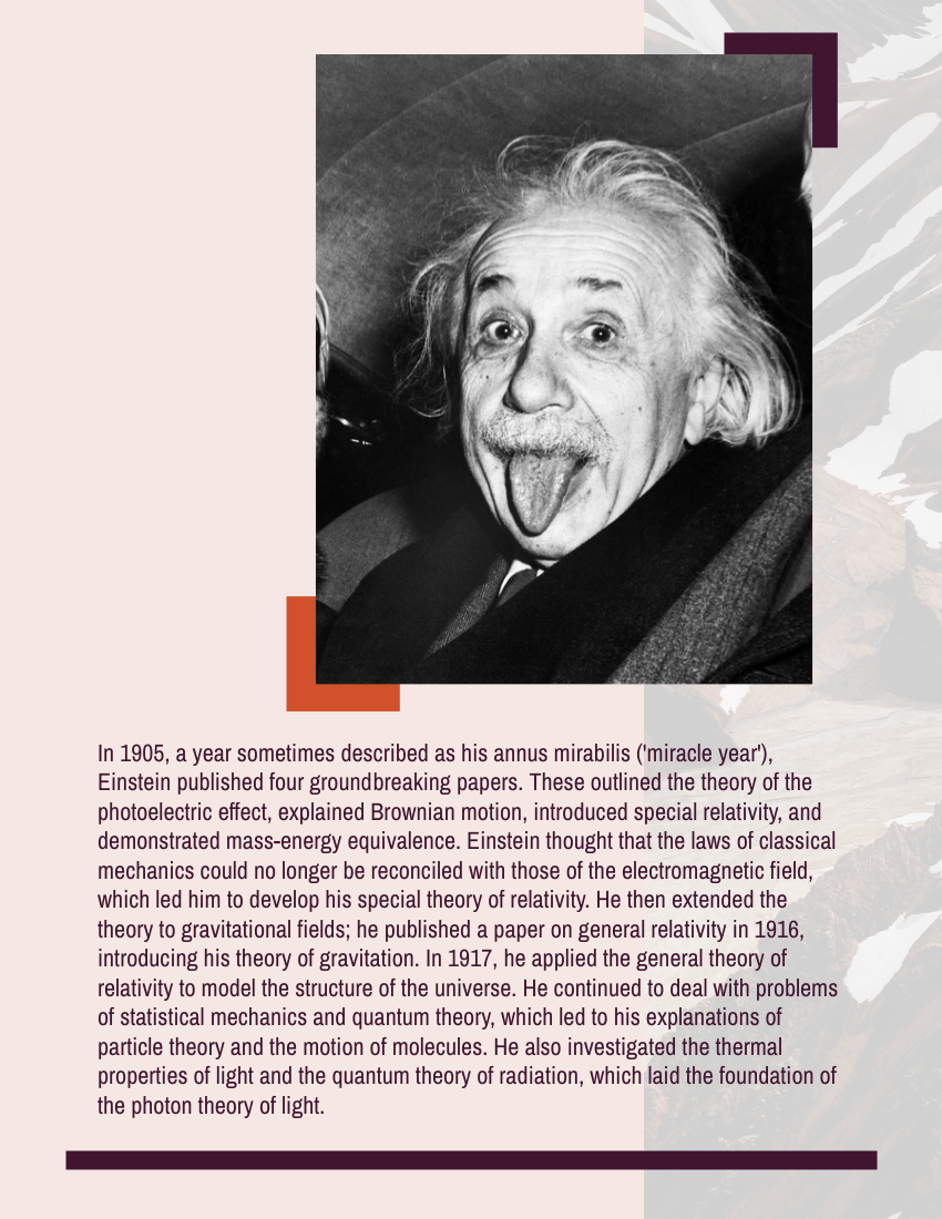 Biography template: Albert Einstein Biography (Created by Visual Paradigm Online's Biography maker)
