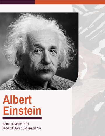 Biography 模板。Albert Einstein Biography (由 Visual Paradigm Online 的Biography软件制作)