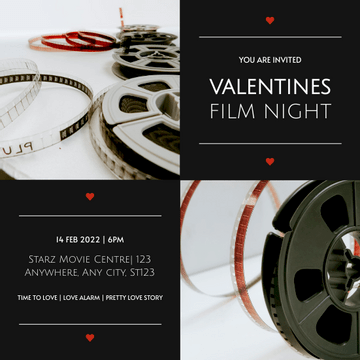 Invitation template: Black Photo Grids Valentines Day Movie Night Invitation (Created by Visual Paradigm Online's Invitation maker)