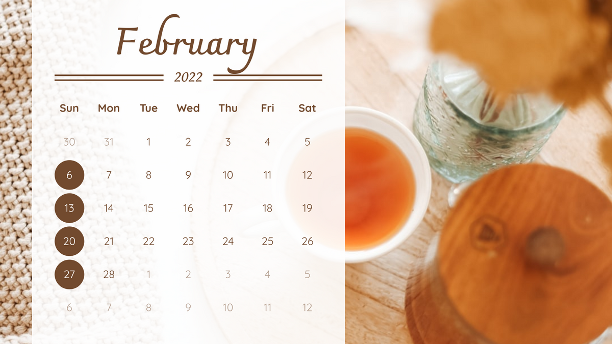 Calendar 模板。 Tea Time Calendar 2022 (由 Visual Paradigm Online 的Calendar軟件製作)