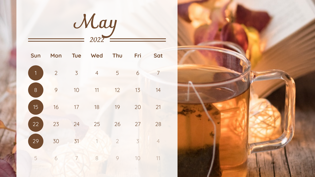 Calendar 模板。 Tea Time Calendar 2022 (由 Visual Paradigm Online 的Calendar軟件製作)