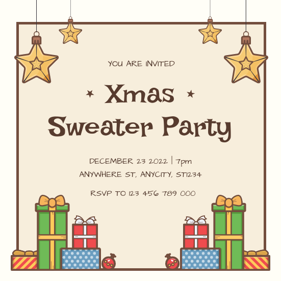 Brown Illustration Christmas Sweater Party Invitation