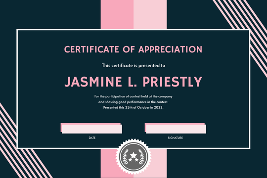 Certificate template: Pink And Blue Stripes Patterns Certificate (Created by Visual Paradigm Online's Certificate maker)