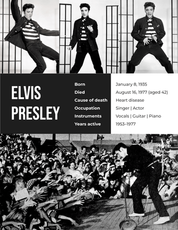 Biography template: Elvis Presley Biography (Created by Visual Paradigm Online's Biography maker)