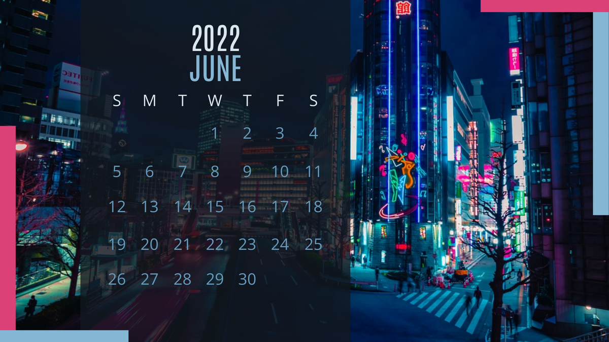 Calendar template: Neon Photo Calendar (Created by Visual Paradigm Online's Calendar maker)