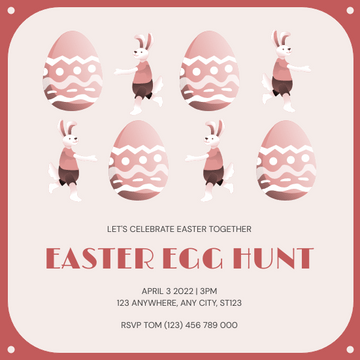 Editable invitations template:Pink Gradient Eggs And Rabbit Easter Egg Hunt Invitation