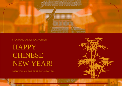 Editable postcards template:Red Bamboo Graphic Lunar New Year Postcard