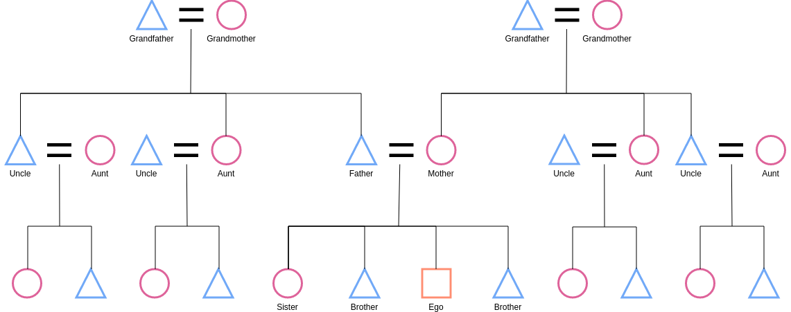 Kinship Diagram template: Family Kinship Figure (Created by Visual Paradigm Online's Kinship Diagram maker)