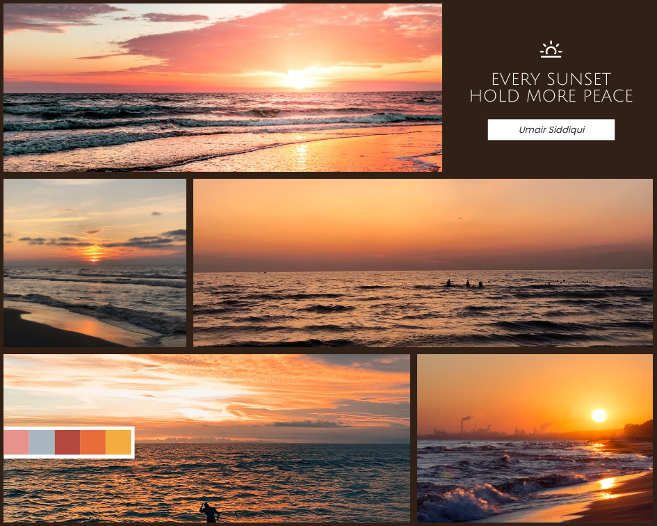 Mood Board template: Sunset And Peace Mood Board (Created by Visual Paradigm Online's Mood Board maker)