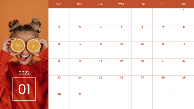 Calendar template: Orange Color Theme Calendar (Created by InfoART's  marker)