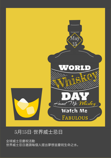 Editable posters template:世界威士忌日插圖黃黑海報