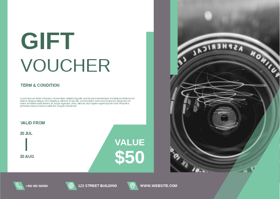 Gift Card template: Camera Lens Gift Card (Created by InfoART's Gift Card maker)