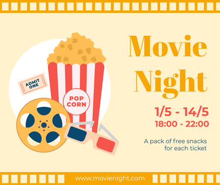 Facebook Post template: Movie Night Free Snack  Facebook Post (Created by Visual Paradigm Online's Facebook Post maker)