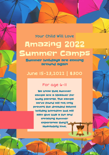Editable flyers template:Children Summer Camping Flyer