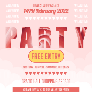 Editable invitations template:Valentine Rosy Party Invitation