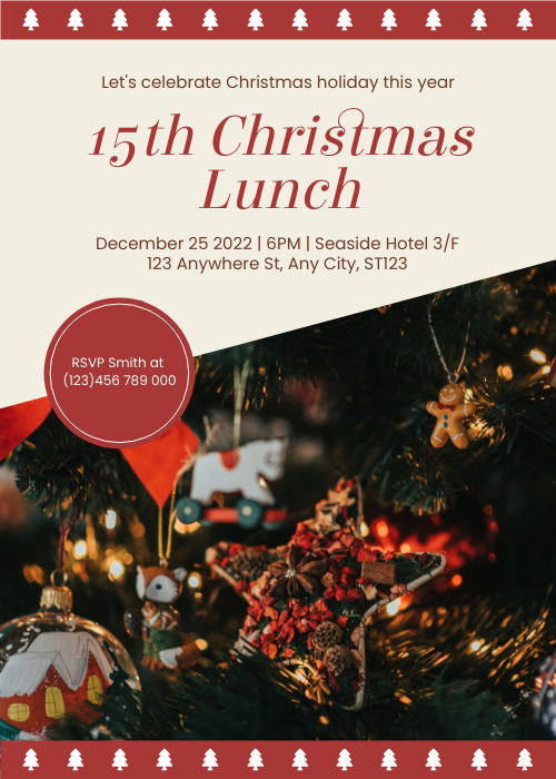 Invitation template: 15th Christmas Lunch Invitation (Created by Visual Paradigm Online's Invitation maker)
