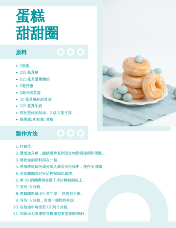 Recipe Cards template: 蛋糕甜甜圈食譜卡 (Created by InfoART's Recipe Cards marker)