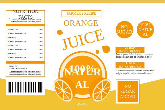 Label template: Fresh Orange Juice Label (Created by Visual Paradigm Online's Label maker)