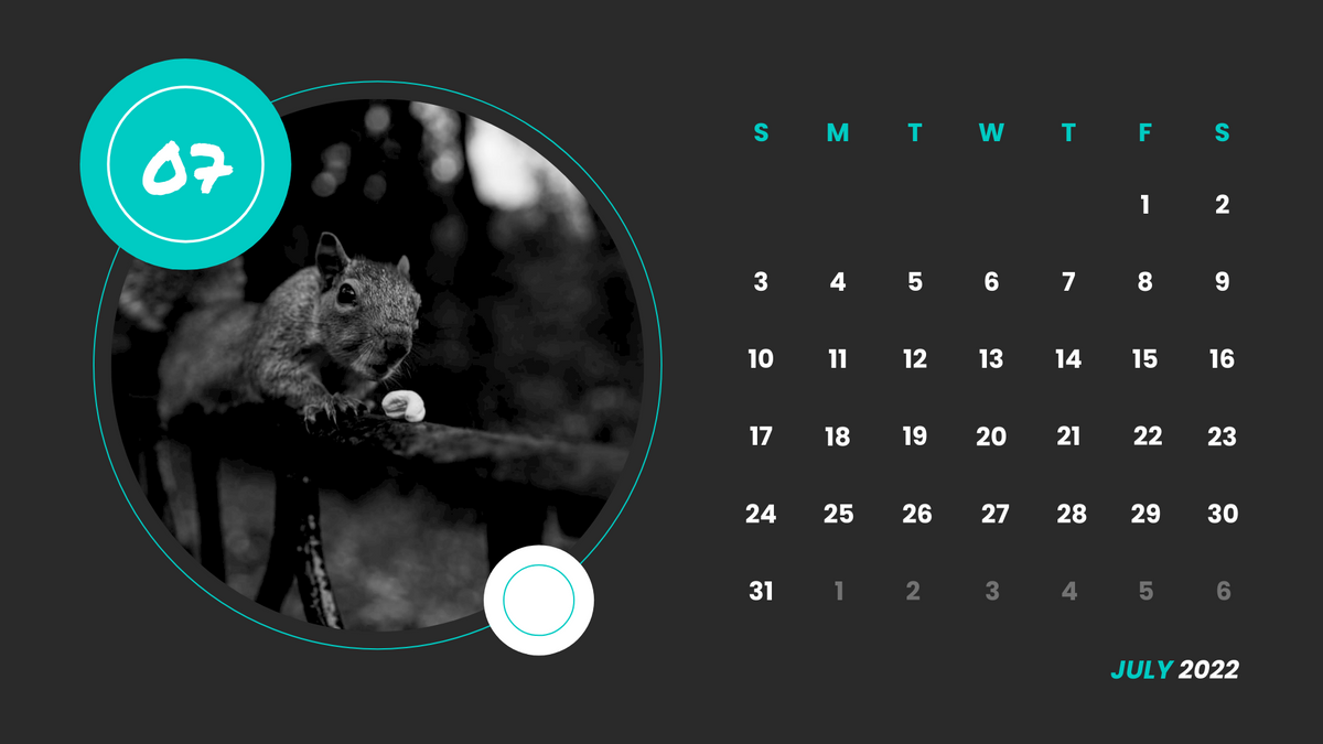 Calendar template: Monochrome Animals Calendar (Created by Visual Paradigm Online's Calendar maker)