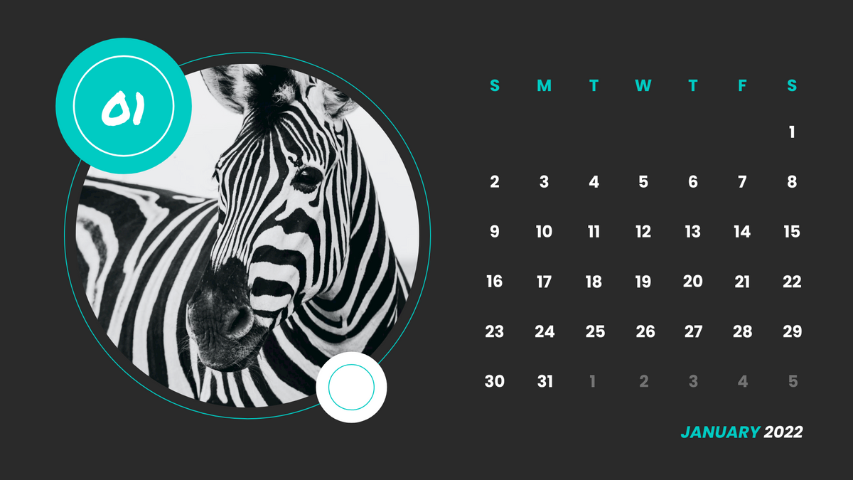 Calendar 模板。Monochrome Animals Calendar (由 Visual Paradigm Online 的Calendar软件制作)