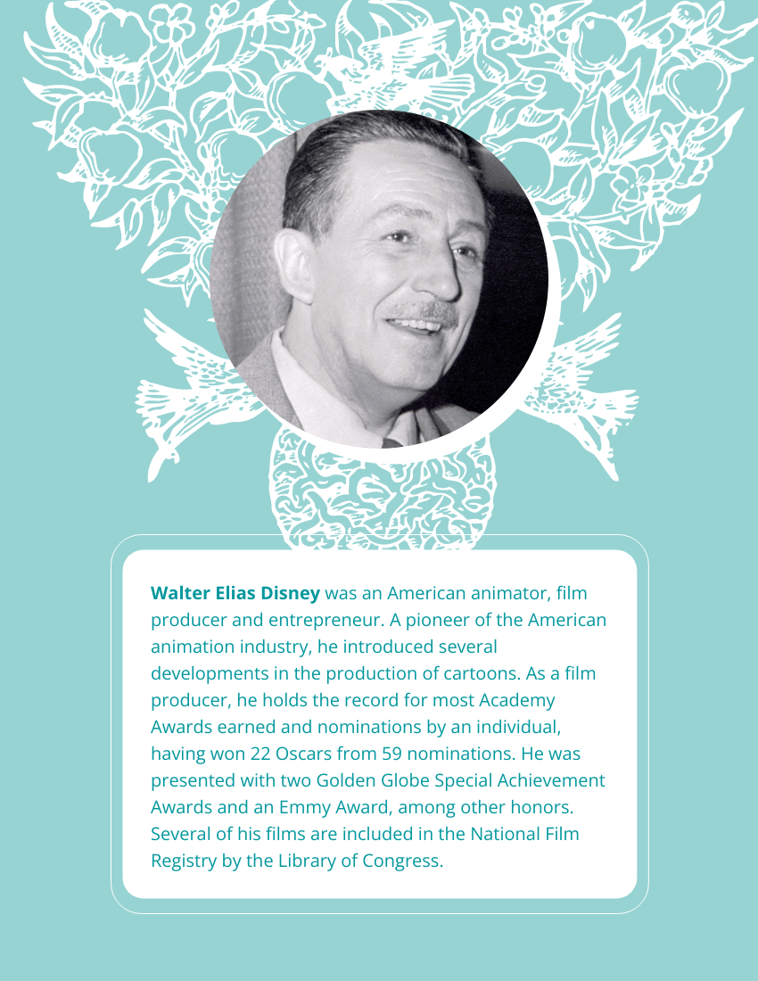 Biography template: Walter Disney Biography (Created by Visual Paradigm Online's Biography maker)
