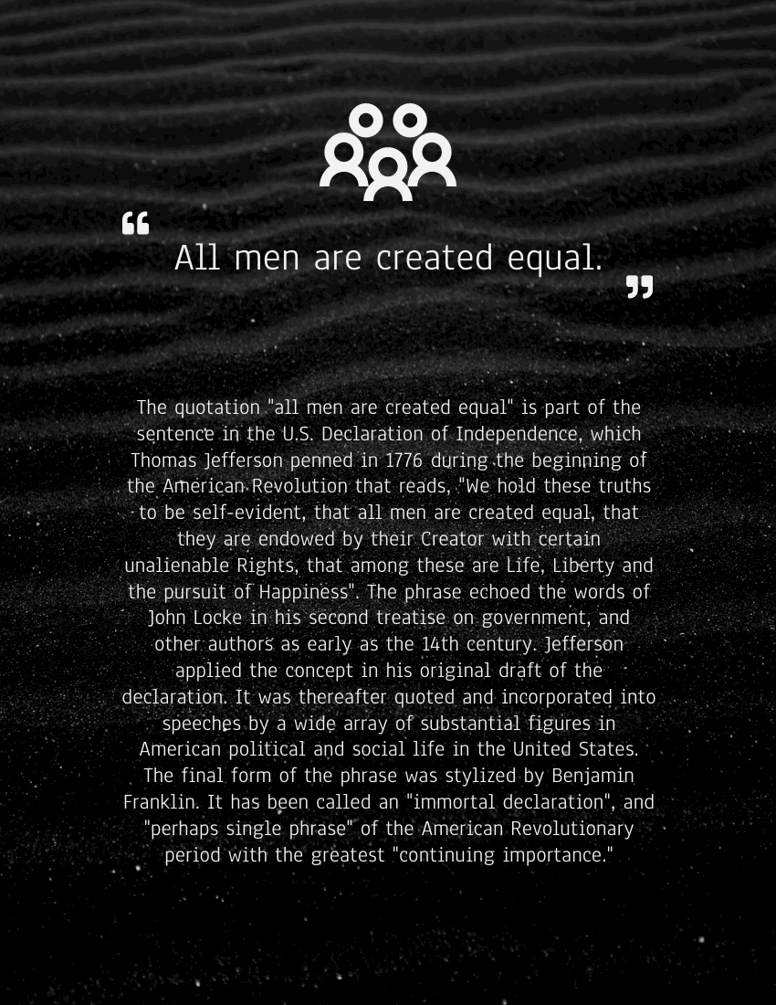 Quote 模板。All men are created equal. - Thomas Jefferson (由 Visual Paradigm Online 的Quote软件制作)