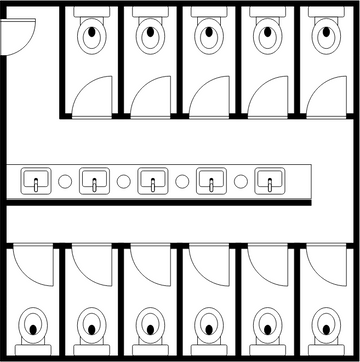 廁所平面圖 模板。 大型公廁平面圖 (由 Visual Paradigm Online 的廁所平面圖軟件製作)