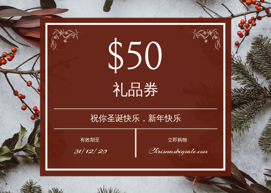 礼物卡 模板。圣诞植物照片节日礼品卡 (由 Visual Paradigm Online 的礼物卡软件制作)