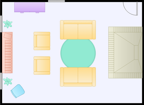 客厅平面图 模板。客厅 (由 Visual Paradigm Online 的客厅平面图软件制作)