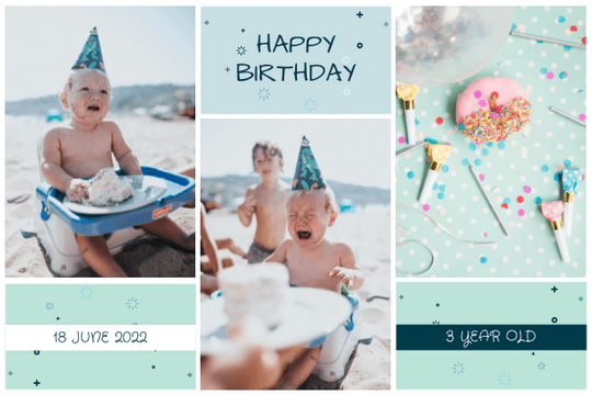 Editable greetingcards template:Light Blue Baby And Cakes Photo Birthday Greeting Card