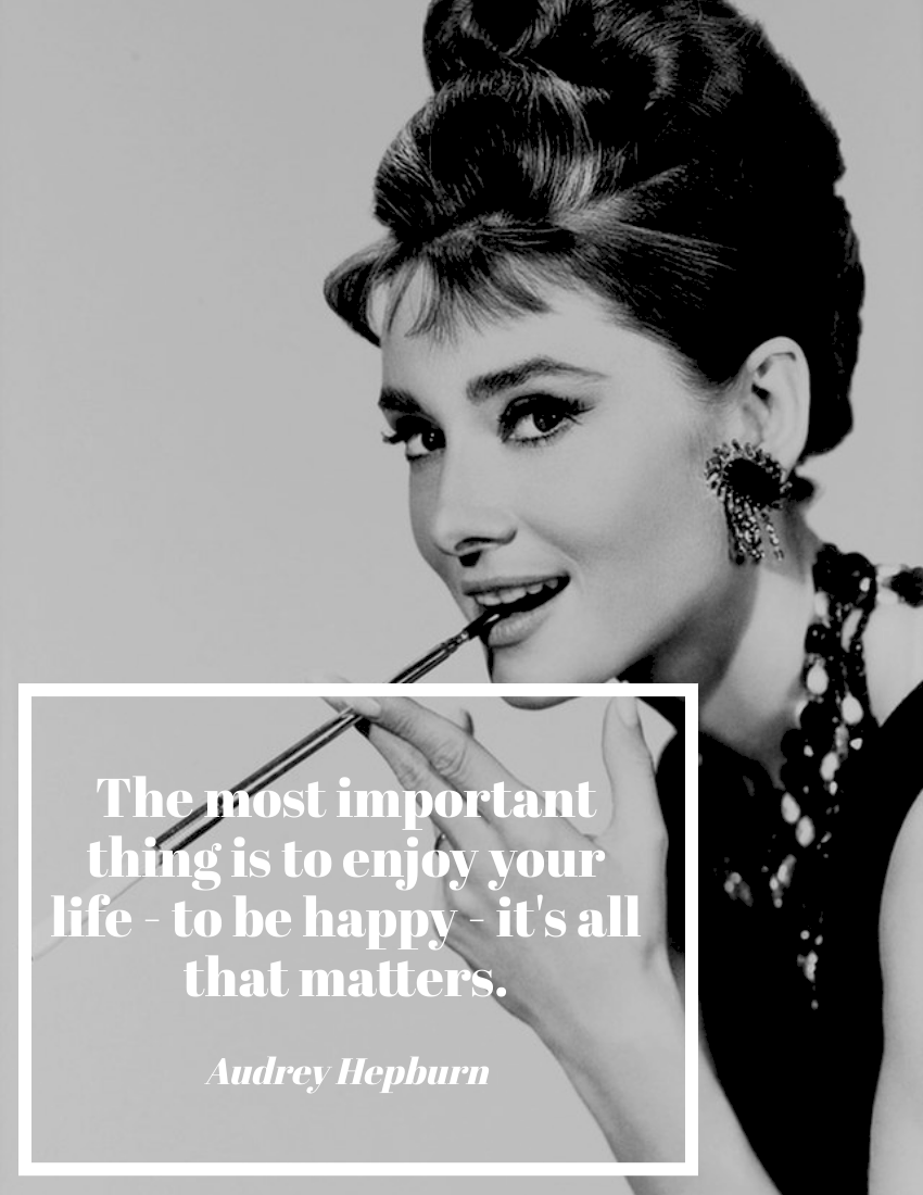 Quote 模板。 The most important thing is to enjoy your life - to be happy - it's all that matters. - Audrey Hepburn (由 Visual Paradigm Online 的Quote軟件製作)