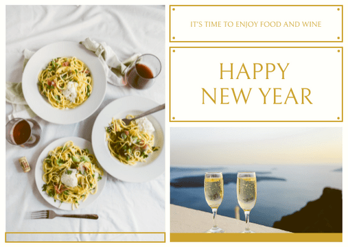 Postcard template: Gold White Photo Frame New Year Postcard (Created by Visual Paradigm Online's Postcard maker)
