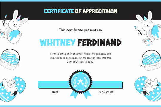 Editable certificates template:Blue And Black Easter Illustration Certificate