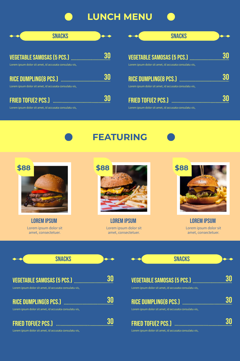 Menu template: Special Burger Menu (Created by InfoART's Menu maker)