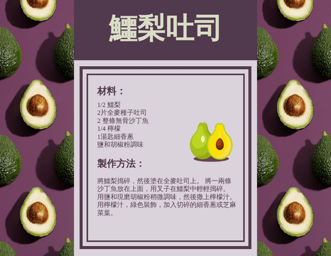 Recipe Cards template: 鱷梨吐司食譜卡 (Created by InfoART's Recipe Cards marker)