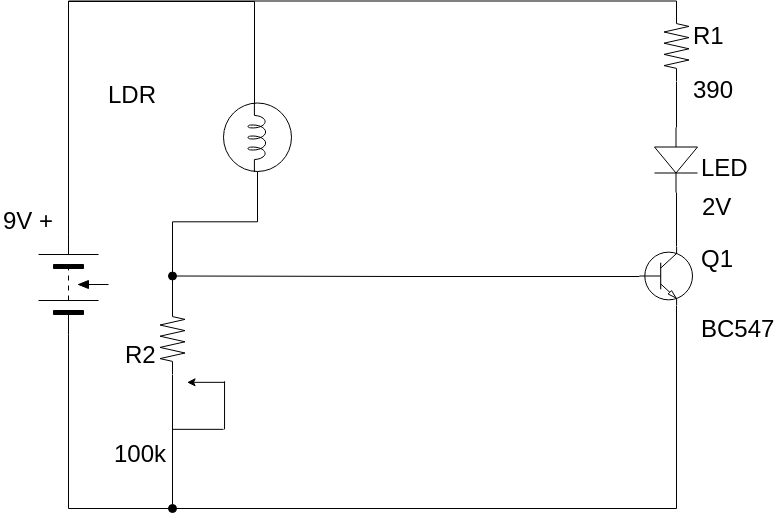 基本電氣圖 模板。 光敏電阻 (LDR) (由 Visual Paradigm Online 的基本電氣圖軟件製作)