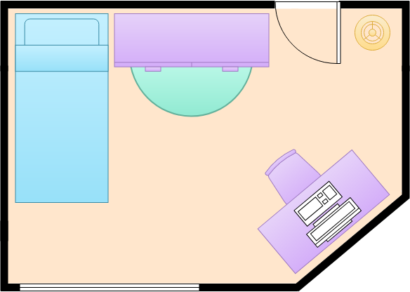 卧室平面图 模板。 小卧室 (由 Visual Paradigm Online 的卧室平面图软件制作)