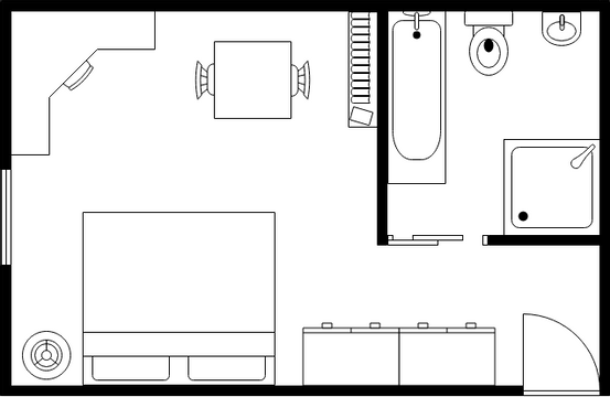 Bedroom Floor Plan template: Small Hotel Room Floor Plan (Created by Visual Paradigm Online's Bedroom Floor Plan maker)
