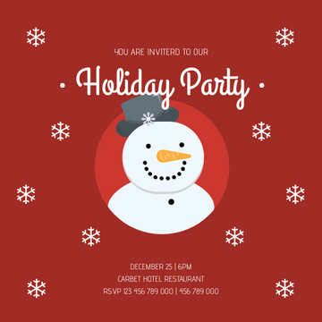 Red Snowman Christmas Holiday Party Invitation