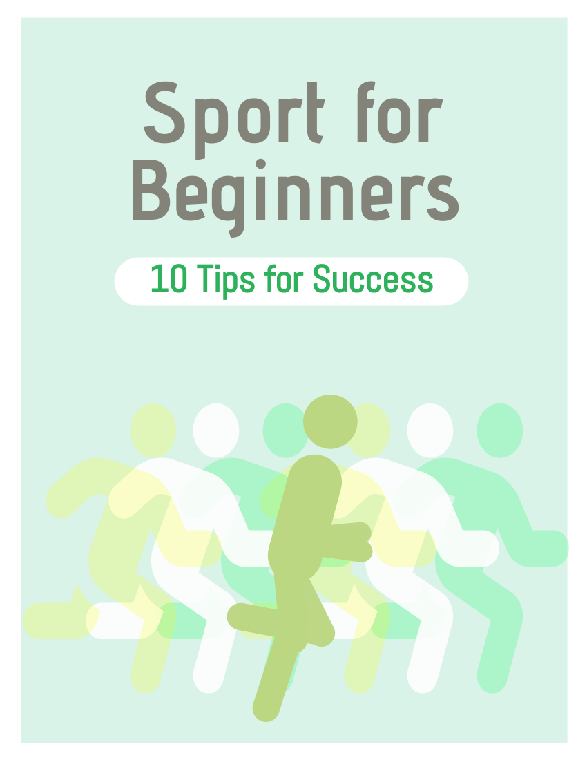 小冊子 模板。 Sport for Beginners 10 Tips for Success (由 Visual Paradigm Online 的小冊子軟件製作)