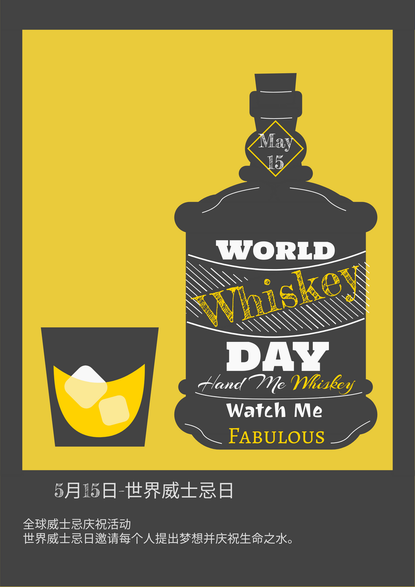 世界威士忌日插图黄黑海报