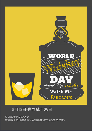 Editable posters template:世界威士忌日插图黄黑海报