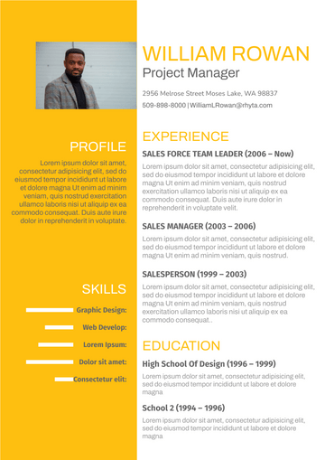 Resume template: Dark Yellow Theme Resume (Created by Visual Paradigm Online's Resume maker)