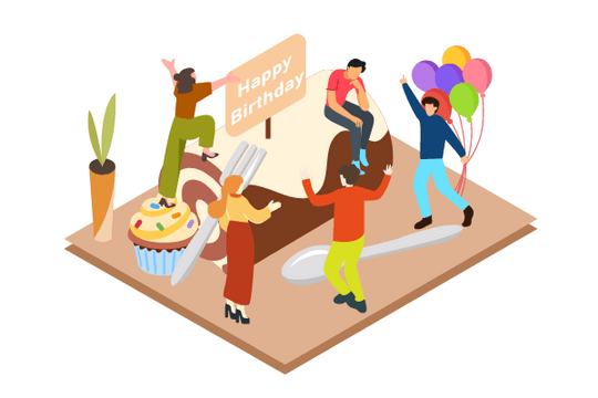 主頁插圖 模板。 Birthday Party (由 Visual Paradigm Online 的主頁插圖軟件製作)