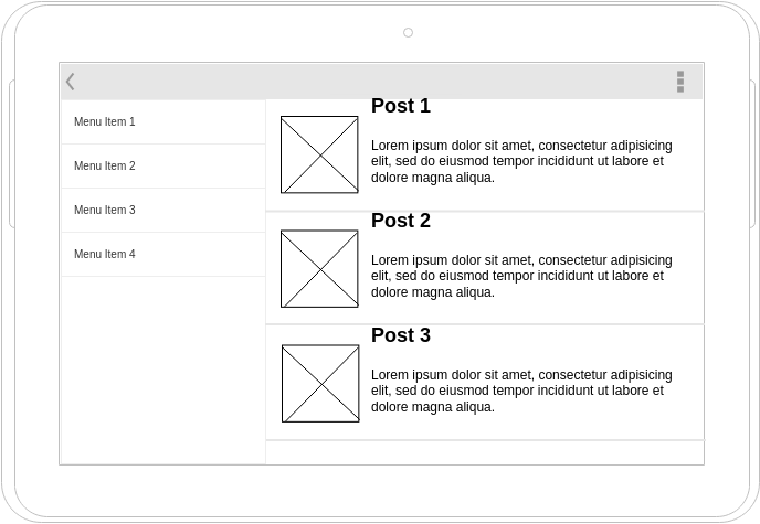 Android Wireframe template: Tablet Sidebar (Created by Diagrams's Android Wireframe maker)