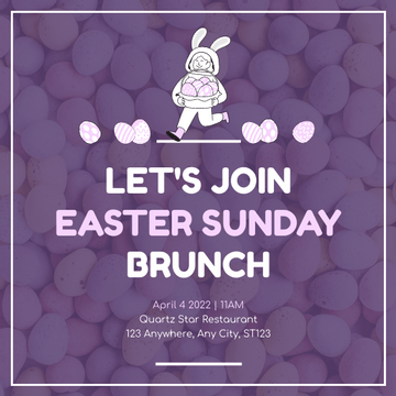 Editable invitations template:Purple Easter Girl Illustration Easter Brunch Invitation