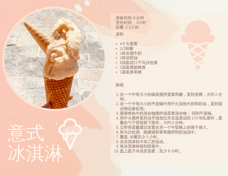 Recipe Card 模板。意式冰淇淋食谱卡 (由 Visual Paradigm Online 的Recipe Card软件制作)