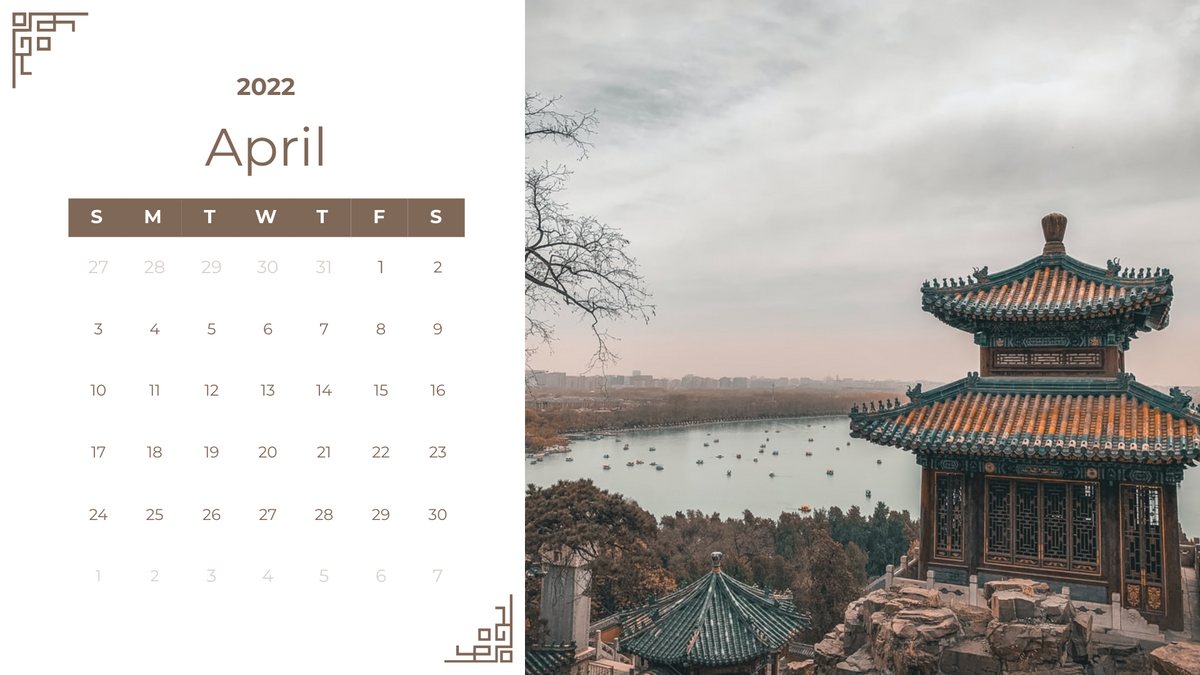 Calendar 模板。Chinese Cultural Calendar 2022 (由 Visual Paradigm Online 的Calendar软件制作)