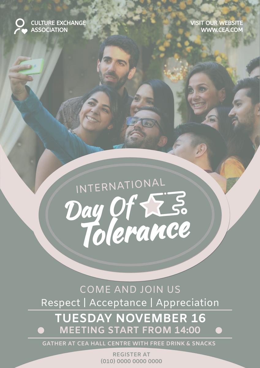 Poster template: International Day for Tolerance Meeting Poster (Created by InfoART's Poster maker)
